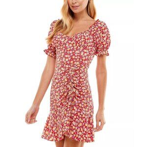 City Studio Juniors' Size XL Floral Printed Fit & Flare Dress in Red Gold
